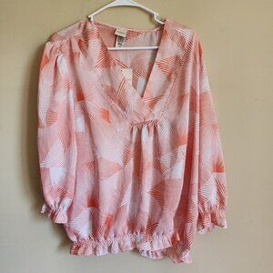 Covington Women's blouse orange & white stripe v-neck 3/4 sleeves Size XL NWT